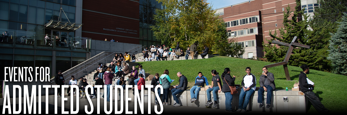 An image of guests sitting in the grass with the headline "EVENTS FOR ADMITTED STUDENTS"
