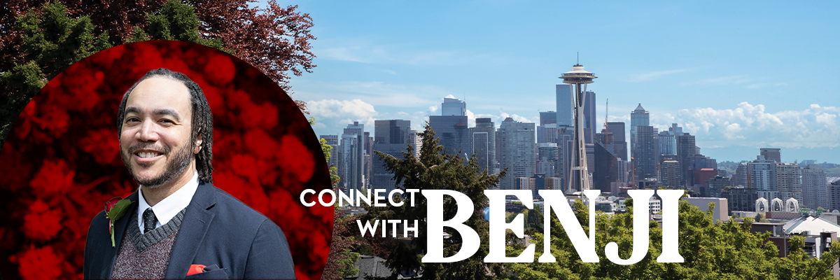 "Connect with BENJI" over the Seattle Skyline