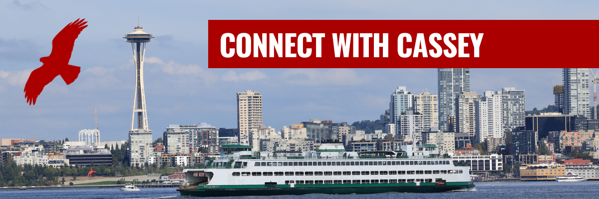 "Connect with Cassey" over a photo of the Seattle skyline